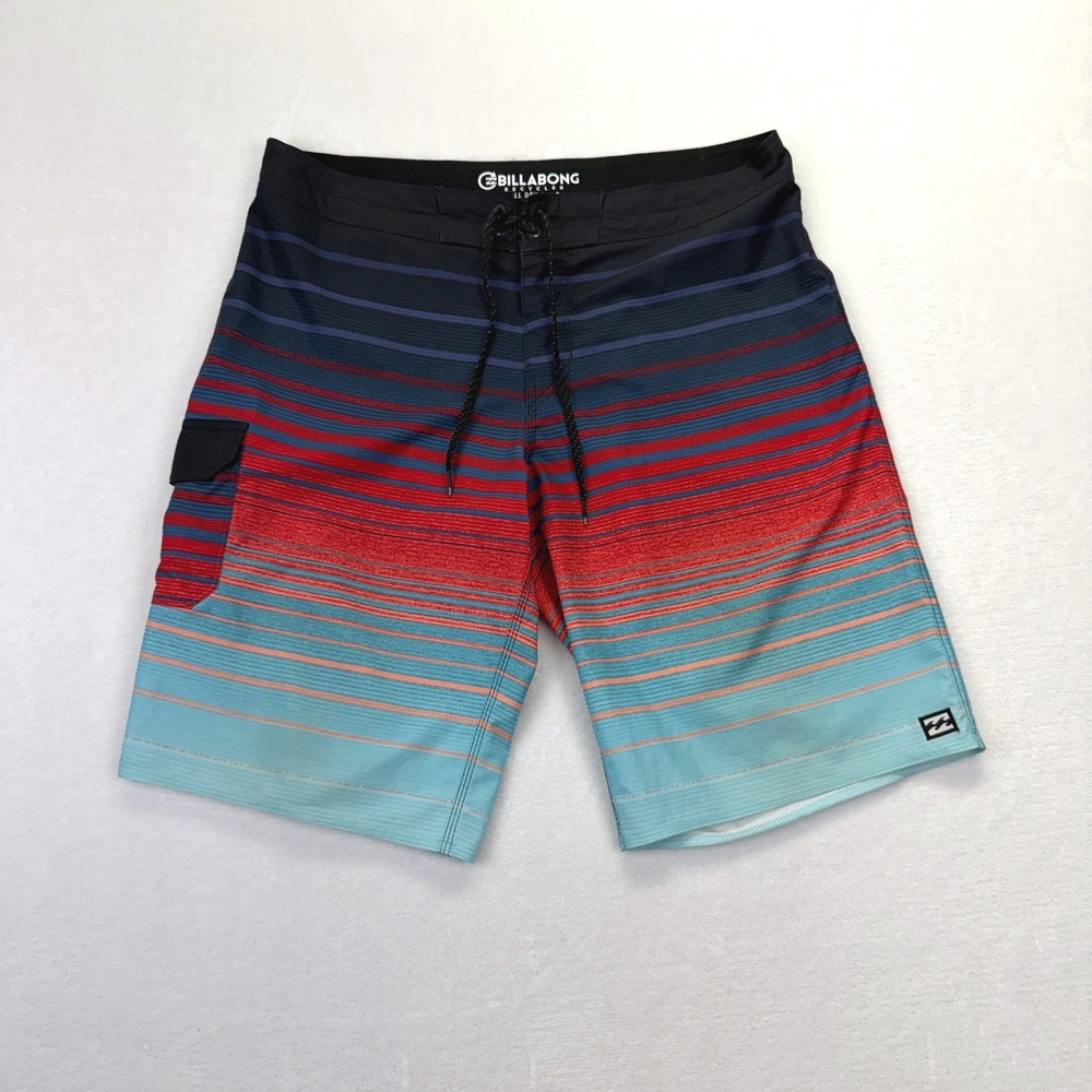 Billabong Board Shorts Mens 34 Blue Red Striped Recycler All Day Pro Surf Trunks